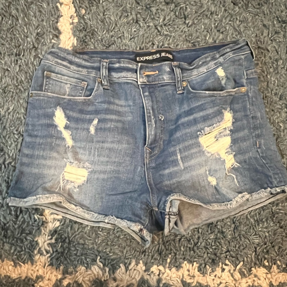 Express Blue Distressed Jean Shorts